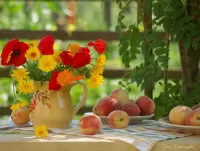 Quebra-cabeça Peaches and flowers