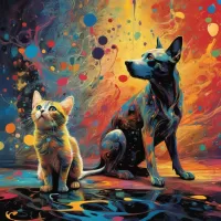 Jigsaw Puzzle Dog and cat in colors