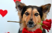 Jigsaw Puzzle Dog with a rose