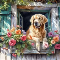 Puzzle Dog in the window