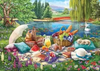 Jigsaw Puzzle Picnic by the river