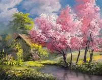 Jigsaw Puzzle Pink Trees by Kevin