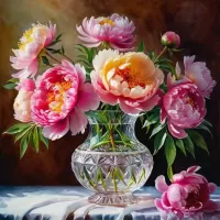 Zagadka Peonies in a crystal vase