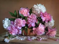 Jigsaw Puzzle Peonies in a basket