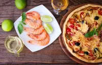 Jigsaw Puzzle Pizza and shrimps