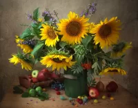 Jigsaw Puzzle Sunflowers and fruits