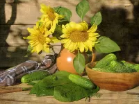 Jigsaw Puzzle Sunflowers and cucumbers