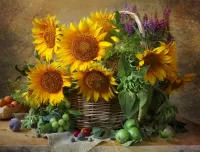 Jigsaw Puzzle Sunflowers in a basket