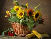 Jigsaw Puzzle Sunflowers in a basket