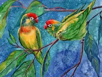 Bulmaca Parrots on a branch
