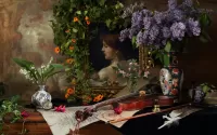 Пазл Портрет и цветы