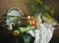 Quebra-cabeça Crockery and vegetables