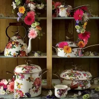 Jigsaw Puzzle Dishes in flowers