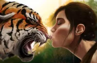 Jigsaw Puzzle A kiss with a tiger