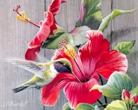 Jigsaw Puzzle Bird and flowers