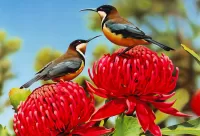 Bulmaca Birds on the flowers