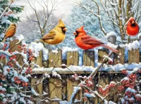 Jigsaw Puzzle Birds on the fence