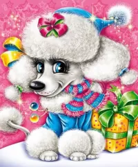 Puzzle Poodle with a gift