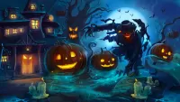 Слагалица Scarecrow and pumpkins