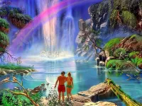 Bulmaca Rainbow above the waterfall