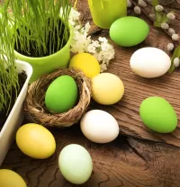 Rompecabezas Colorful eggs with willow