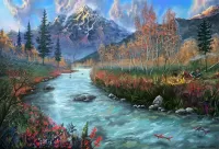 Jigsaw Puzzle River with fishes
