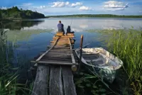 Пазл Рыбаки на озере