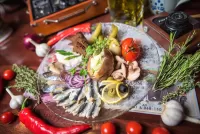 Jigsaw Puzzle Fish with onion and lemon