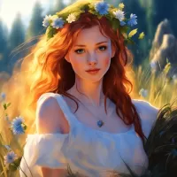 Bulmaca Red-haired girl in the field