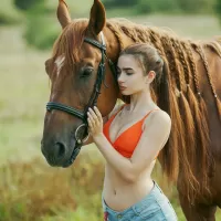 Пазл Рыжий конь и девушка