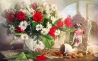 Jigsaw Puzzle Daisies and tulips