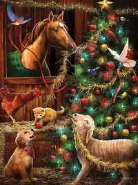 Пазл Рождество на конюшне