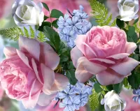 Jigsaw Puzzle Roses and phloxes