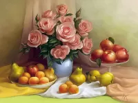 Jigsaw Puzzle Roses and fruits