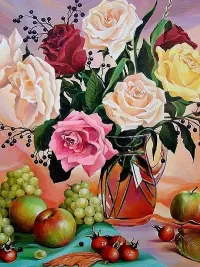 Пазл Розы и фрукты