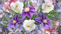 Jigsaw Puzzle Roses and clematis