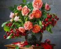Jigsaw Puzzle Roses and cherries