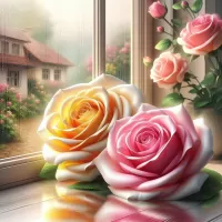 Bulmaca Roses on the window