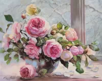 Jigsaw Puzzle Roses on the winter window