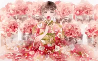 Quebra-cabeça Pink kimono and roses