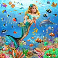 Bulmaca Mermaid with fish