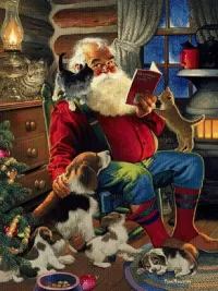 Пазл Санта читает книгу