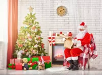 Puzzle Santa Claus by the fireplace