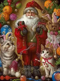 Пазл Санта с кошками