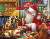 Puzzle Santa sews