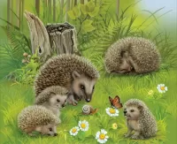 Jigsaw Puzzle A family of hedgehogs