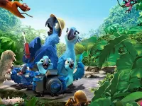 Puzzle Family of blue macaws