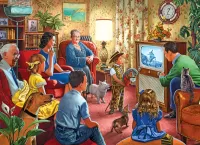 Jigsaw Puzzle Family watching TV
