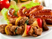 Bulmaca Shish kebab and sausages