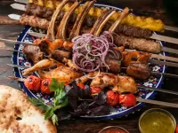 Slagalica Shish kebab on a platter
